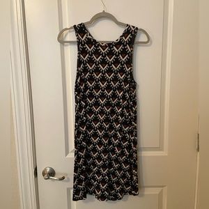 Loft sleeveless black and rust/cream swing dress